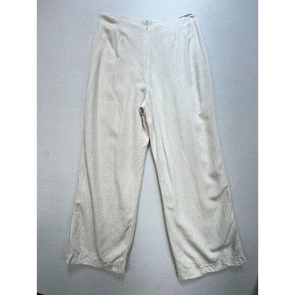 June & Hudson Womens Linen Blend Wide-Leg Pants Size S Beige Drawstring Waist - Picture 7 of 10
